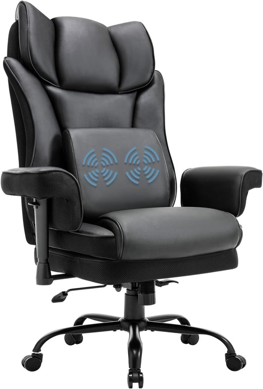 High Back Office Chair, 400lbs Rocking Desk Chair, Ergonomic Executive Office Chair with Adjustable Padded Armrest and Massage Lumbar Support, Adjustable Height Chair (Black)