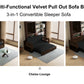 3-in-1 Convertible Sleeper Sofa Bed,Modern Velvet Loveseat Couch with Pull Out Bed,Small Love Seat Futon Sofa Bed with Convertible Office Desk,Black