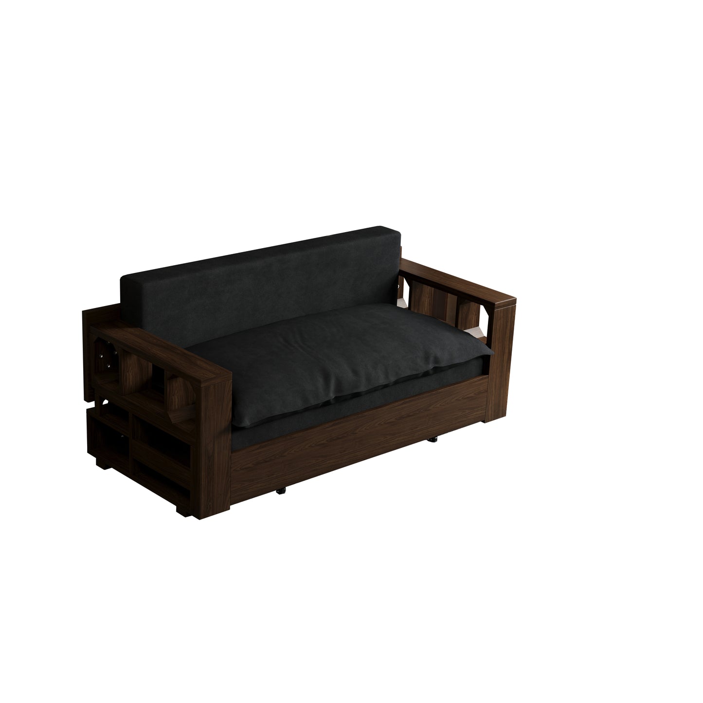 3-in-1 Convertible Sleeper Sofa Bed,Modern Velvet Loveseat Couch with Pull Out Bed,Small Love Seat Futon Sofa Bed with Convertible Office Desk,Black