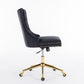 A&A Furniture Office Chair,Velvet Upholstered Tufted Button Home Office Chair with Golden Metal Base,Adjustable Desk Chair Swivel Office Chair (Black)